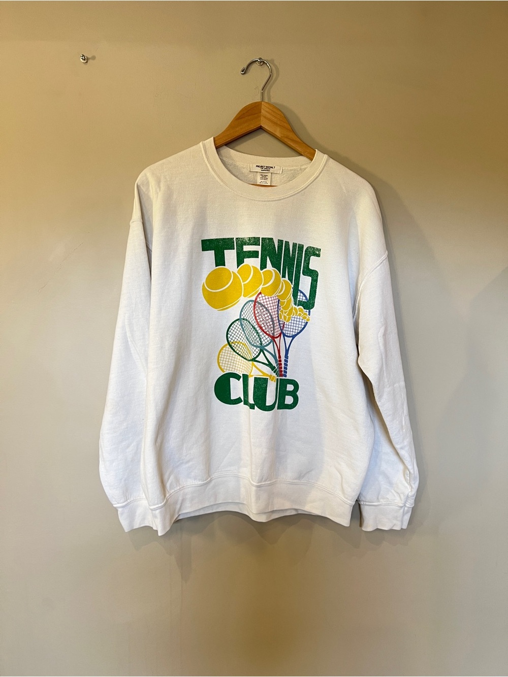 Project Social T Tennis Club Graphic Crewneck Sweatshirt White Men’s S/M Vintage - Picture 4 of 6